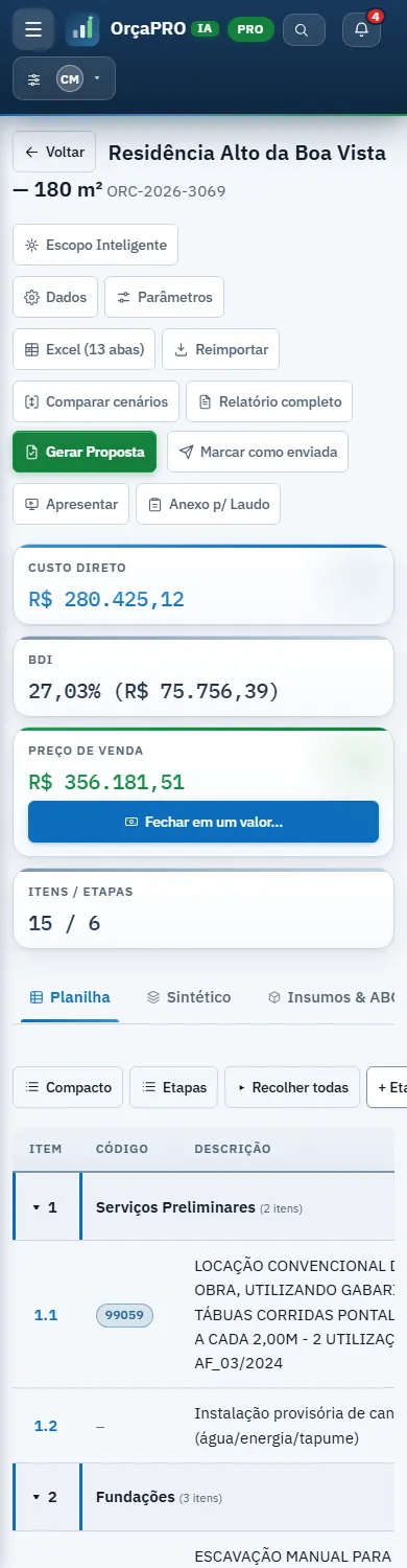 OrçaPRO no celular: orçamento na palma da mão